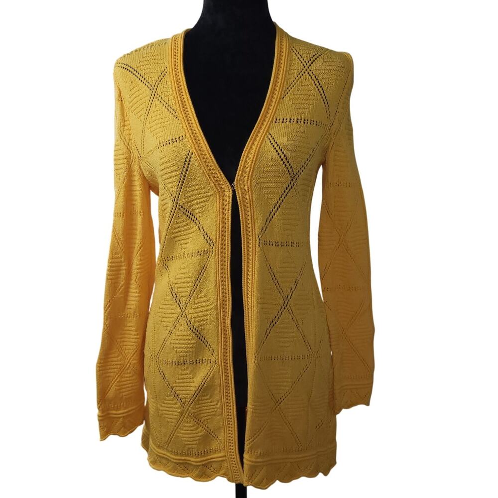 St. John Sport Women's Wool Blend Open Knit Cardigan Tunic Sweater Sz Small